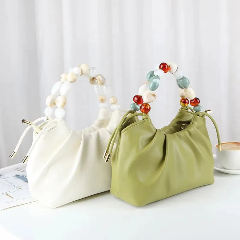 UAKISS  -  Elegant White Hand Bag Purses Women Vintage Leather Beading Messenger Bag Female Harajuku Casual Crossbody Bags Purse