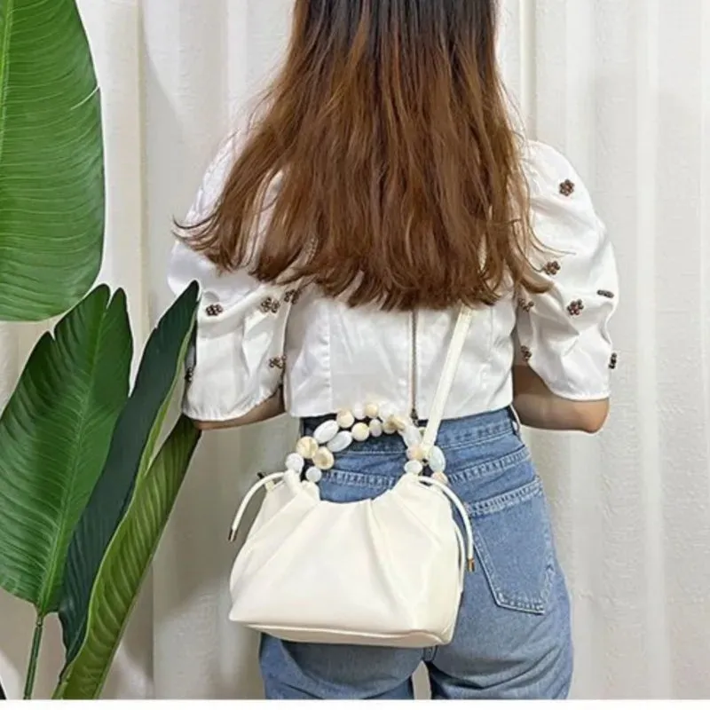 UAKISS  -  Elegant White Hand Bag Purses Women Vintage Leather Beading Messenger Bag Female Harajuku Casual Crossbody Bags Purse