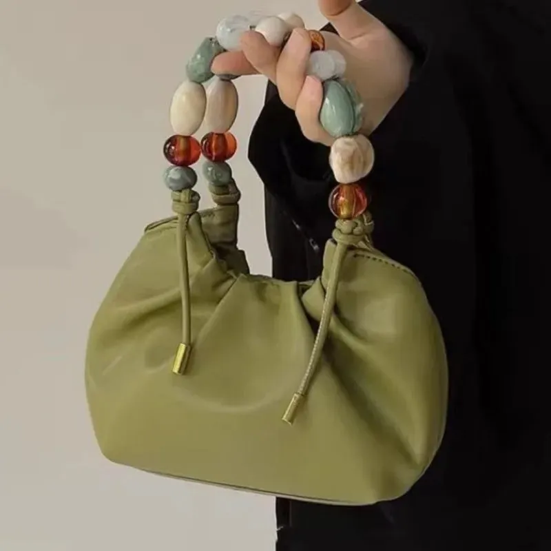 UAKISS  -  Elegant White Hand Bag Purses Women Vintage Leather Beading Messenger Bag Female Harajuku Casual Crossbody Bags Purse