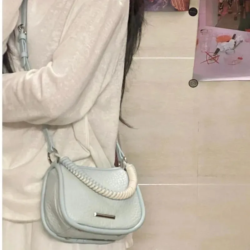 UAKISS  -  Hot Girls Blue Square Hand Bag Purse Women Harajuku Aesthetic Handle Y2k Crossbody Bags Ladies Retro Messenger Bag Chic