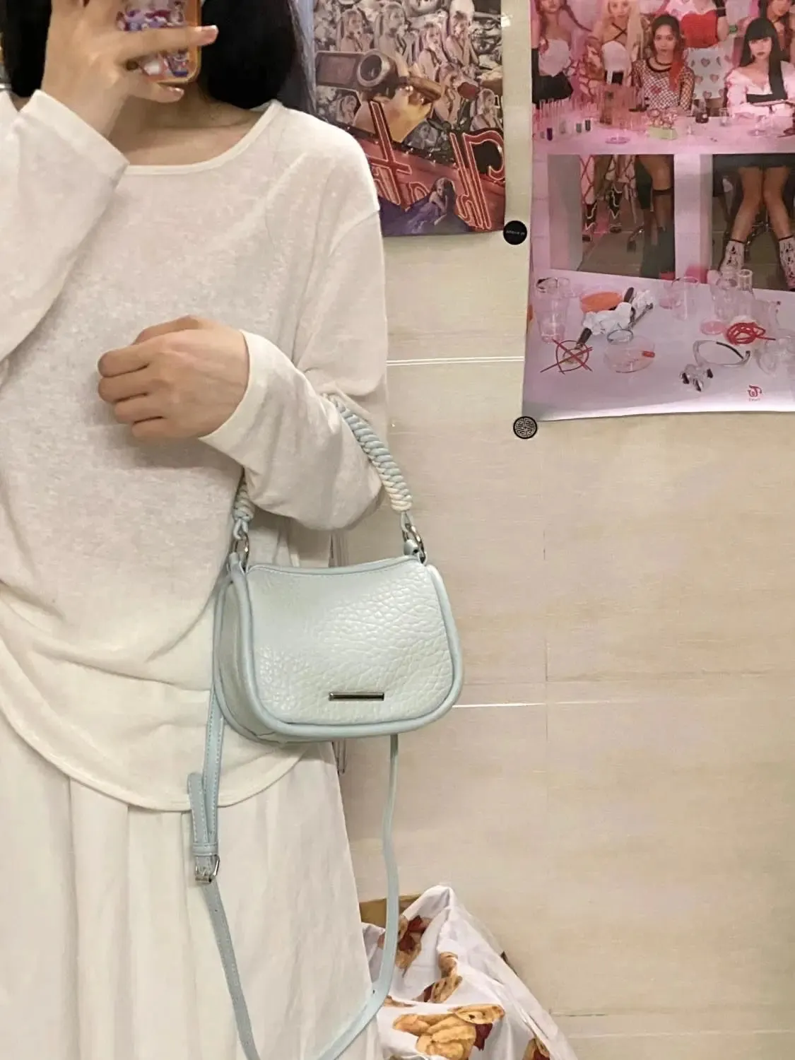 UAKISS  -  Hot Girls Blue Square Hand Bag Purse Women Harajuku Aesthetic Handle Y2k Crossbody Bags Ladies Retro Messenger Bag Chic