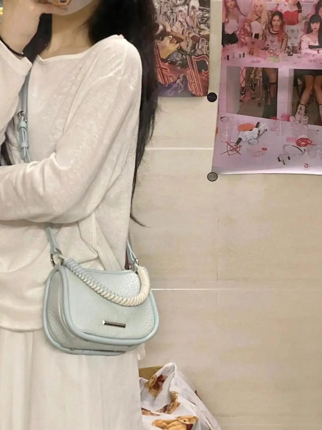 UAKISS  -  Hot Girls Blue Square Hand Bag Purse Women Harajuku Aesthetic Handle Y2k Crossbody Bags Ladies Retro Messenger Bag Chic