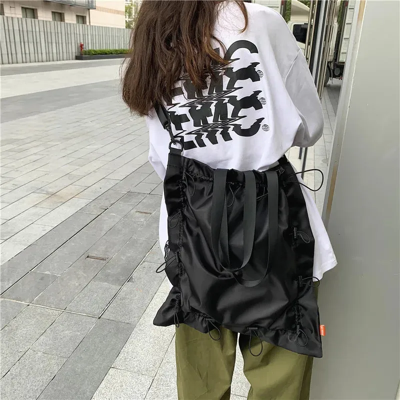 UAKISS  -   Ladies Drawstring Large Capacity Shoulder Messenger Bag Waterproof Solid Color Crossbody Bags Shopping Folding Casual New