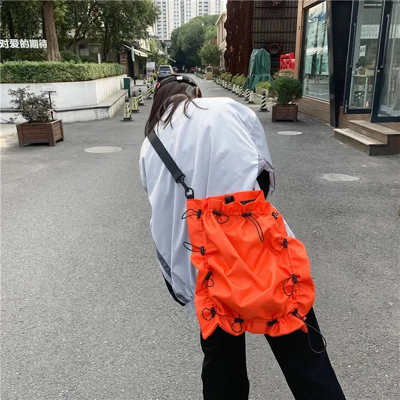 UAKISS  -   Ladies Drawstring Large Capacity Shoulder Messenger Bag Waterproof Solid Color Crossbody Bags Shopping Folding Casual New