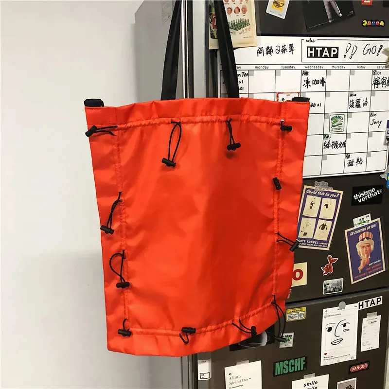 UAKISS  -   Ladies Drawstring Large Capacity Shoulder Messenger Bag Waterproof Solid Color Crossbody Bags Shopping Folding Casual New