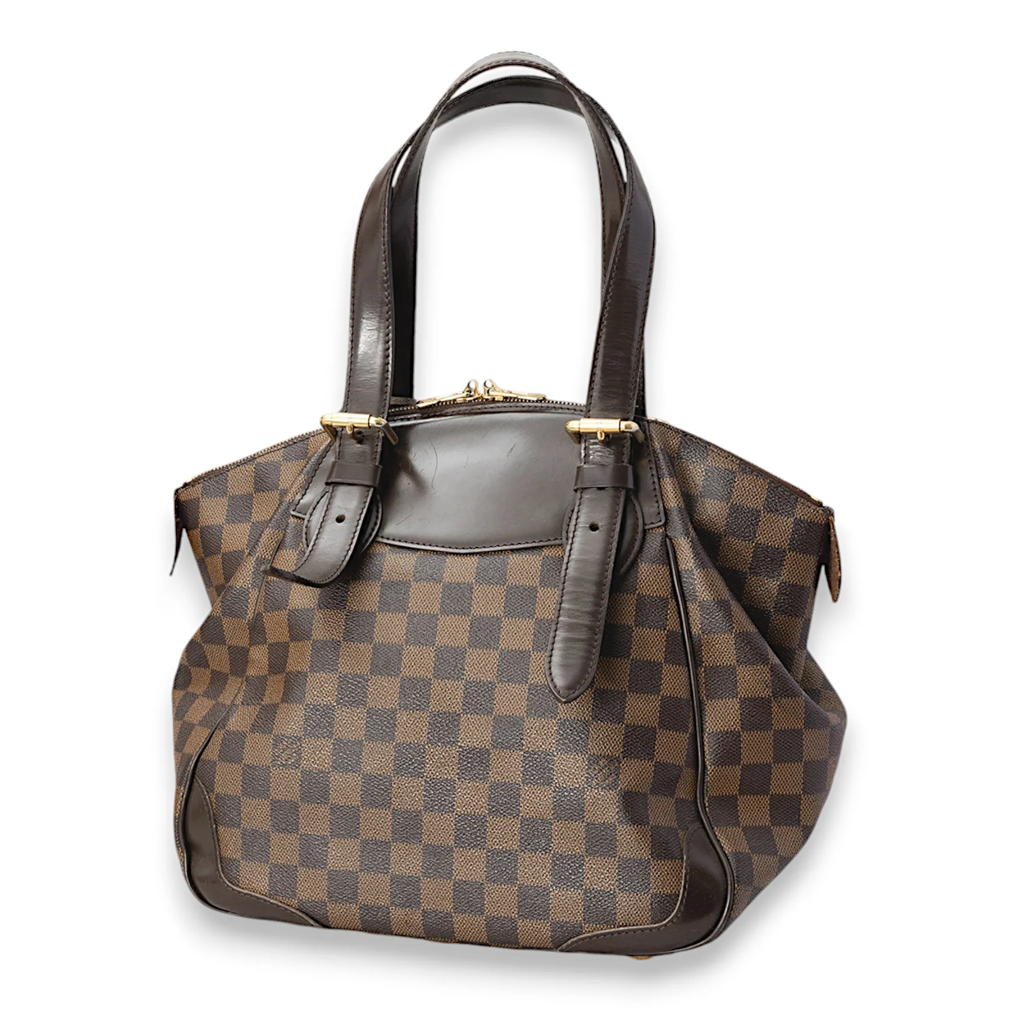Verona MM Brown Shoulder Bag in Coated Canvas, Gold hardware