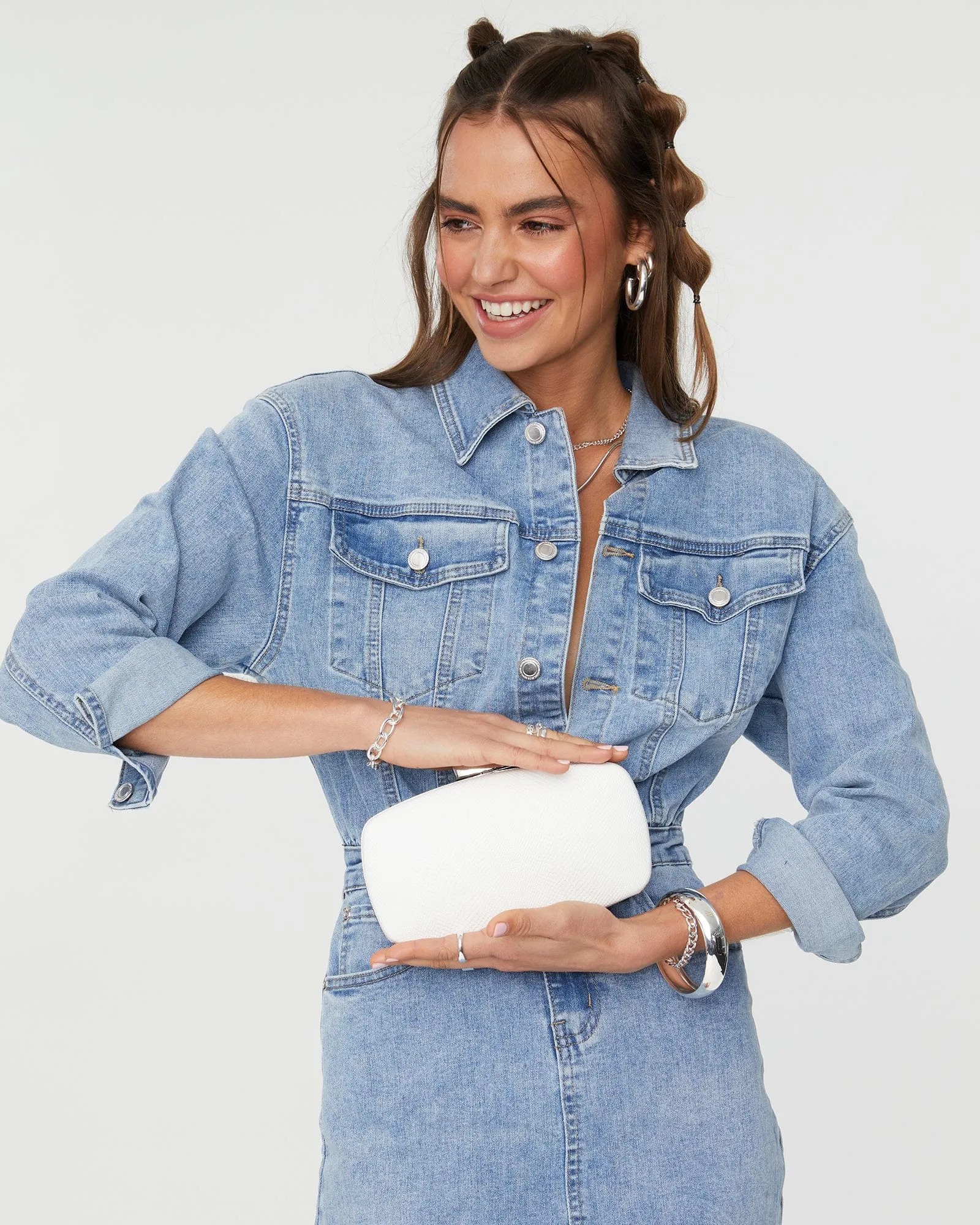 White Talia Woven Clutch Bag